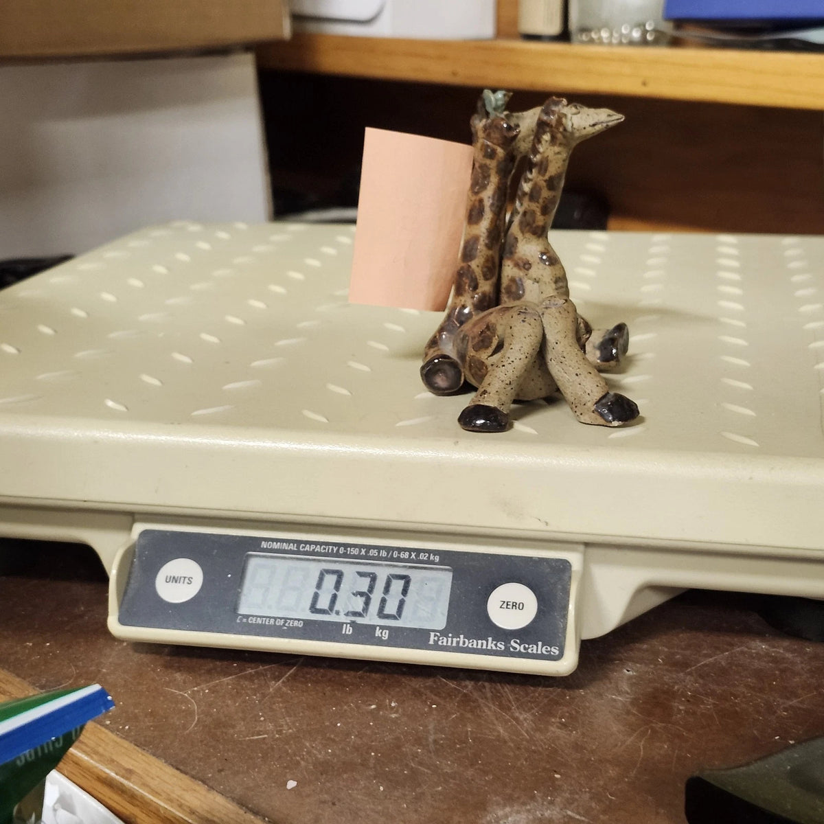 Studio Pottery Giraffe Pair Figurine Brown Speckled 4" Artist Marked