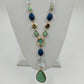 Catherines Gold Tone Teardrop Blue Gem Bead Necklace Lobster Clasp 21" Long
