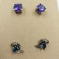 Set of 2 Stud Earrings Silver Tone with Purple and Blue Rhinestones