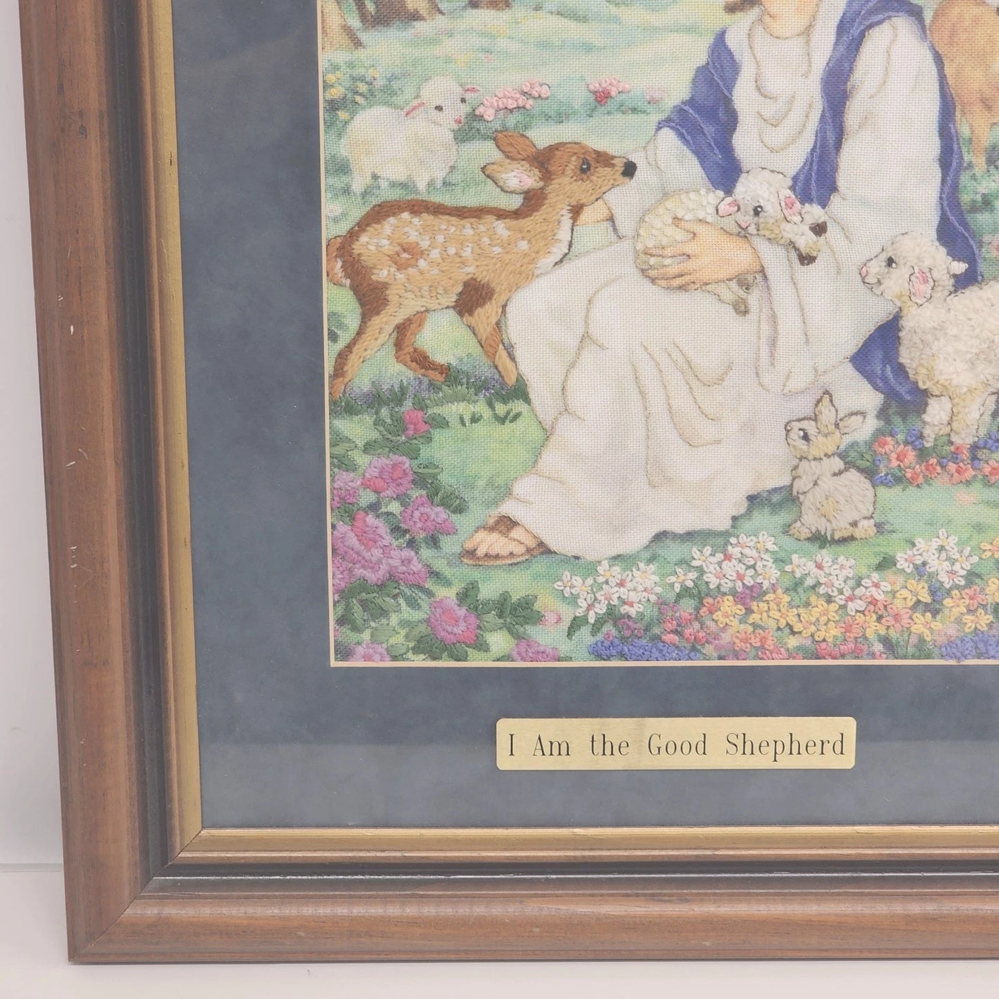 Framed Wall Art Jesus in Garden Surrounded by Animals "I Am the Good Shepherd"