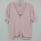 Yarnworks Pink Embroidered Cardigan Sweater Women Medium Floral Acrylic Knit Vtg