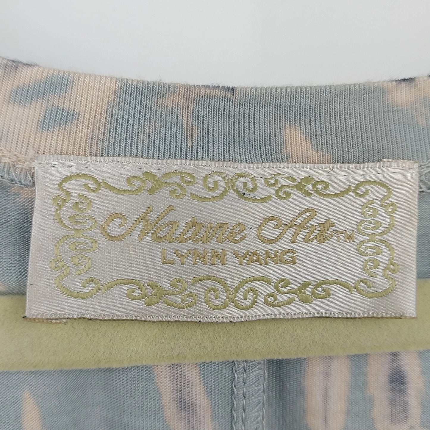 Nature Art by Lynn Yang Beaded Tunic Top Green Floral Women's Small 3/4 Sleeve