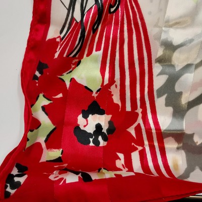 Holiday Scarf 20"x68" Red Black White Gray Women Decorating Christmas Tree Scene