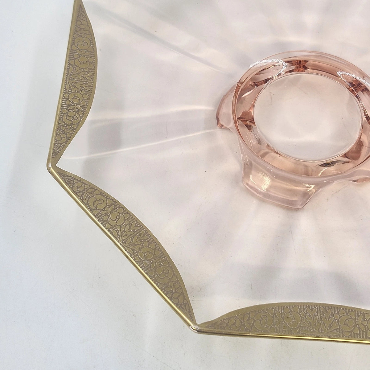 Tiffin Rambler Rose Pink Depression Glass 10" Octagon Underplate Gold Trim 1930s