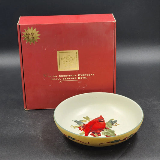 Lenox Winter Greetings Round Vegetable Bowl 9" Cardinal Holly Gold Trim with Box