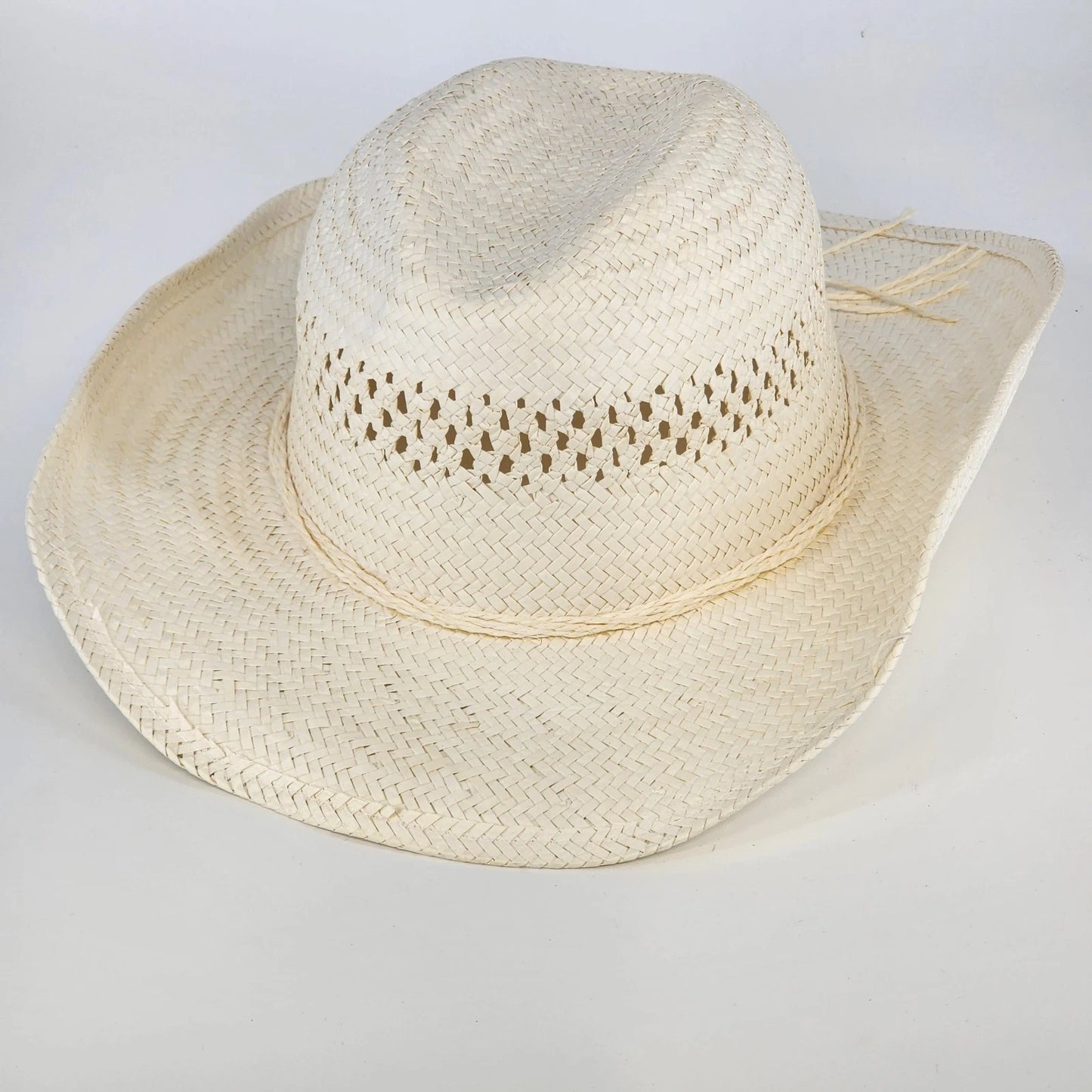 All White Straw Paper Woven Cowboy Hat Western Summer Sun Hat White Rope Band