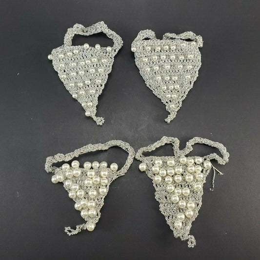 Ankle Foot Jewelry Silver Bracelet Thong 4 pc Beaded Crochet Beach Wedding