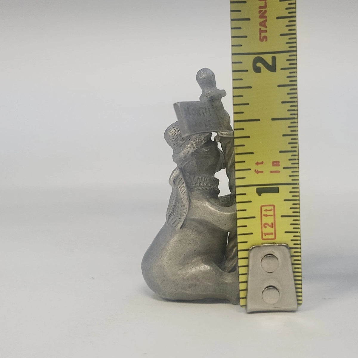 Rawcliffe P Davis Pewter Christmas Bear Holding North Pole Sign Figurine Vtg