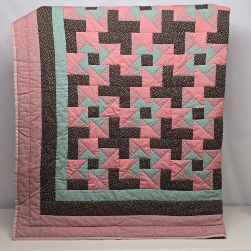 Marie Stiles Patchwork Quilt Machine Stitched Top Hand Stitched Backing 96"x80"