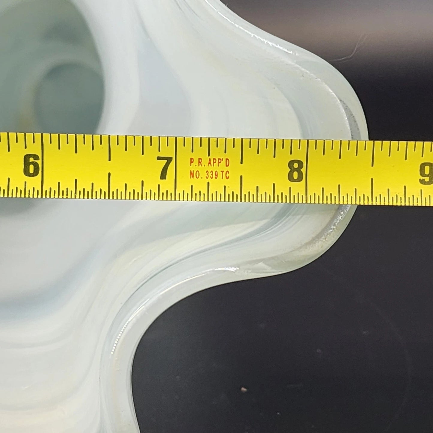 Frosted Art Glass Large Vase 11" Ruffled Scalloped Top White Swirl Hand Blown