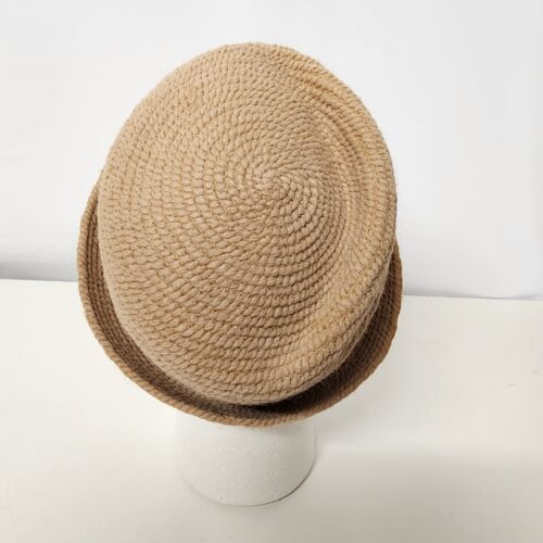 Everitt Bucket Style Rope Hat Tan w Tan Hat Band Half Creased Top Vintage 7-1/8