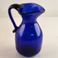 Cobalt Blue Glass Pitcher Heart Shaped Trimmed Rim Handle Vintage Unbranded