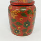 Pier 1 Hand Painted Wood Lidded Decorative Jar Red Floral India 4”