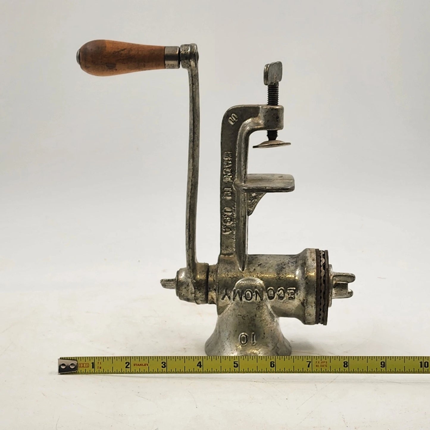 Economy No 10 Cast Iron Meat Grinder 3 Heads Hand Crank Table Clamp