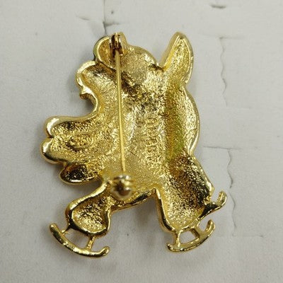 SFJ Gold Tone Enamel Ice Skating Dancing Snowman with Rhinestone Pair Brooch