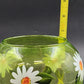 Daisy Green Swirl Glass Vase Hand Painted White Daisies Mid Century Style 7” Vtg