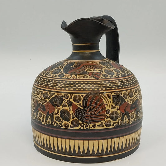 Greek Oinochoe Pitcher Corinthian Black Figure Animals Handmade 7" Vintage