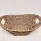 Wicker Basket Oval 11" x 16" Brown Vintage Handles Centerpiece Vanity Vintage