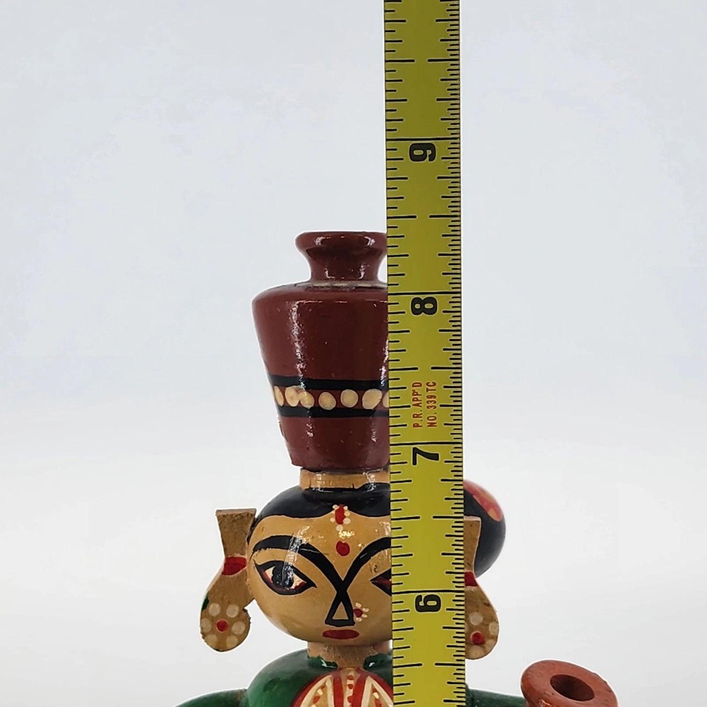 Channapatna Handmade Wooden Doll Woman Carrying Water Pots Karnataka India 8.5"
