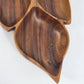 Hand Carved Natural Wooden Leaf Serving Tray 3-Section Divided Dish 16" Large