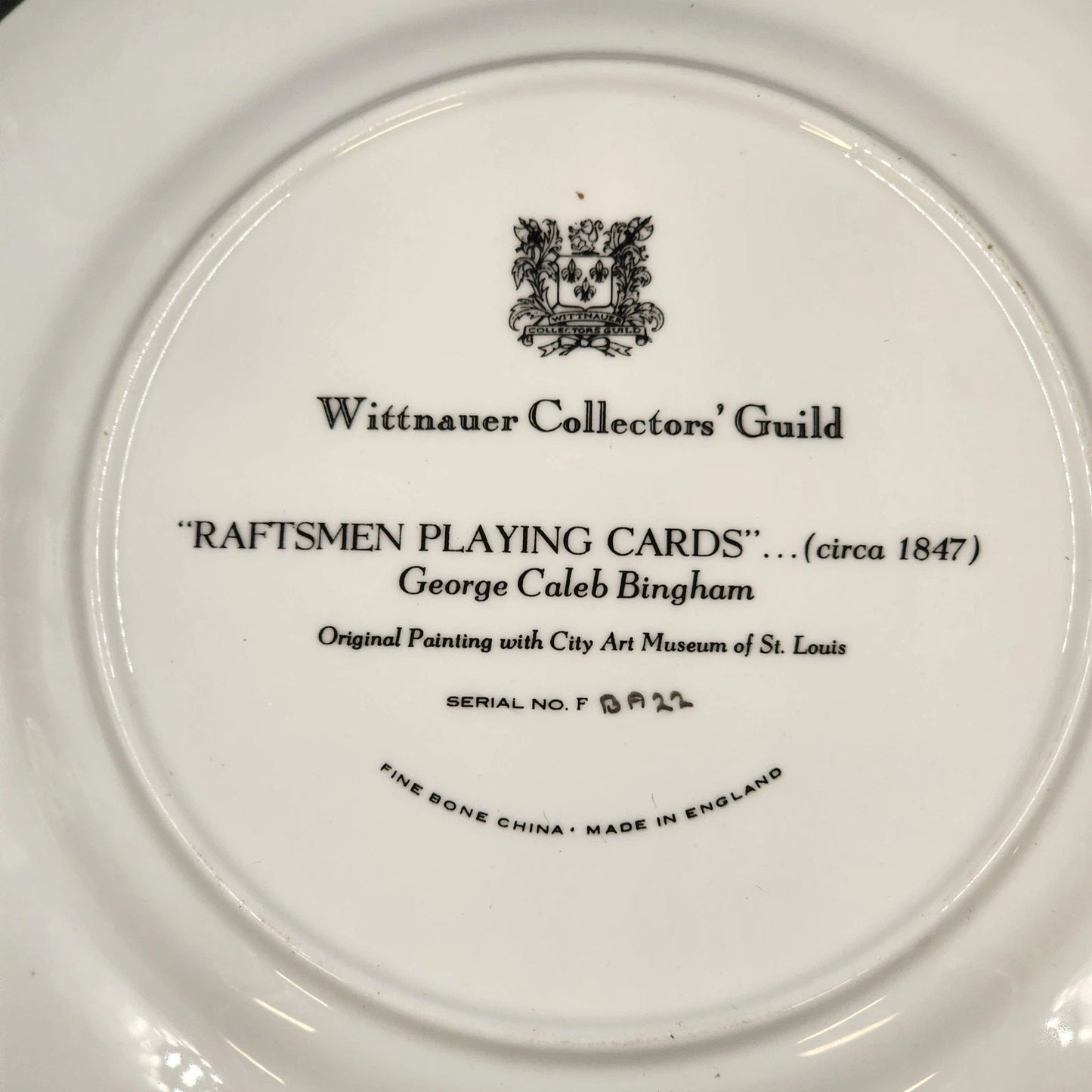 Wittnauer Collectors' Guild Plate FBA22 Raftsmen Playing Cards Bone China 1847