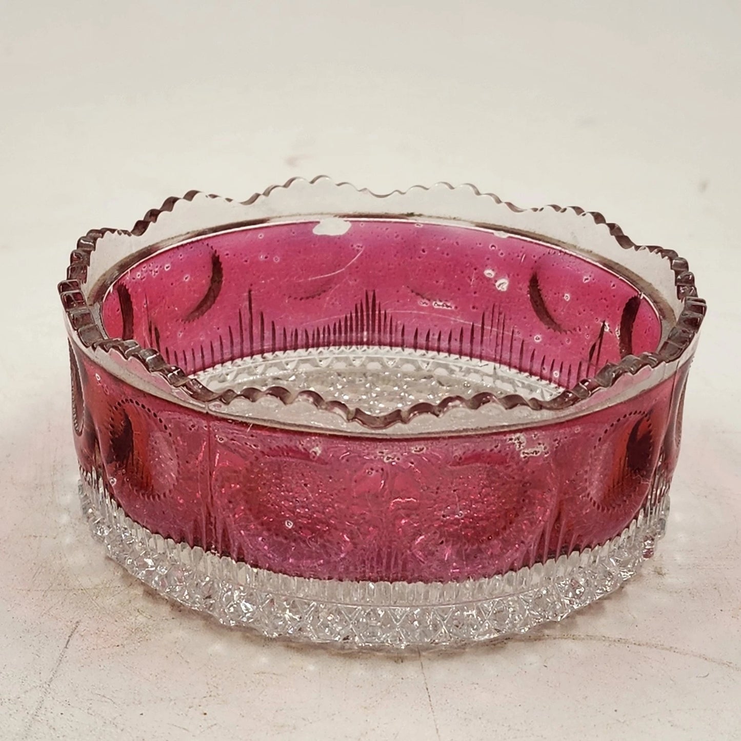 Manhattan Ruby Rose Powder Jar 1902 US Glass Cranberry Vanity Box Antique EAPG