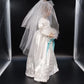 Porcelain Bride Doll 20" Blonde Blue Eyes Wedding Gown Veil Pearl Necklace Vtg