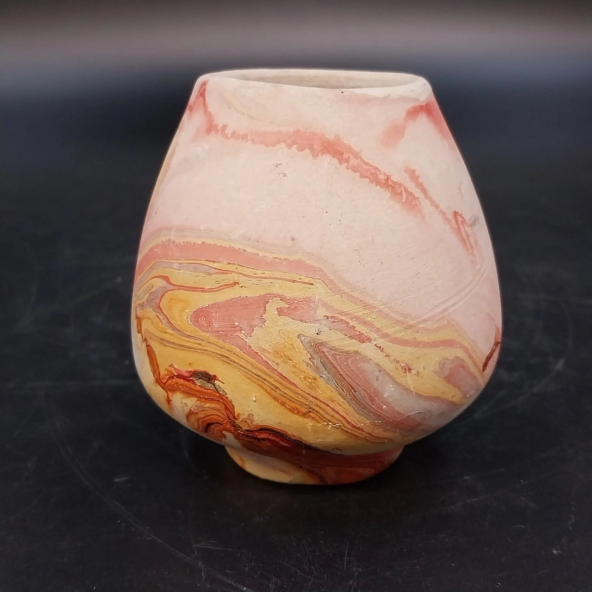 Nemadji Pottery Mini Beehive Vase Orange Red Pink Marbled Clay Swirl 3" Vintage