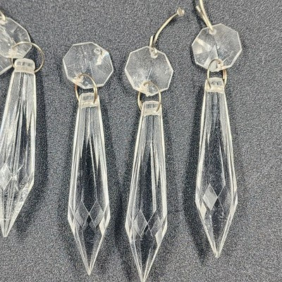 6 Rock Icicle Spear Crystal Plastic Chandelier Prisms 2" Ocatagon Accent & Wire