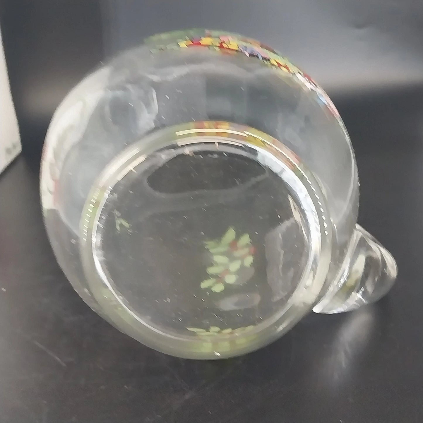 Spode Christmas Tree Santa Holly Clear Glass Ice Lip Pitcher 2½ Qt 10½" Vintage