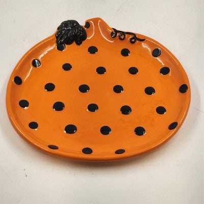 Grasslands Road Orange Pumpkin Plate Black Dots Pumpkin Patch Halloween Ceramic