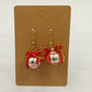 Christmas Ornament Ball Earring Red Striped Green Dot Bow Gold Tone Hook Holiday