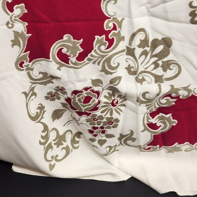 Deep Red & White Rectangle Tablecloth with Floral Damask Brocade Pattern 48"x60"