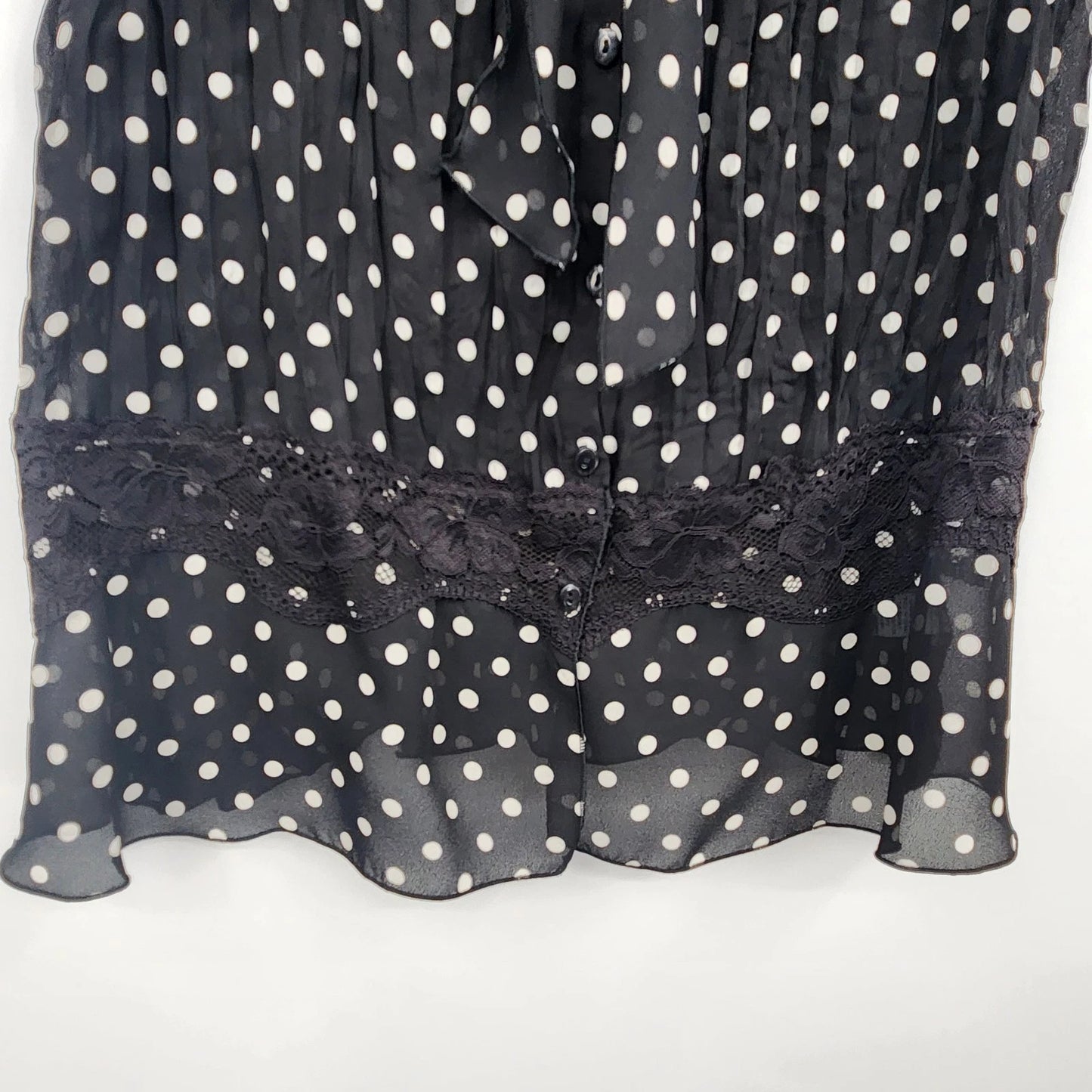 Style & Co Tunic Top Women 14 Black White Polka Dot Long Sleeve Blouse Polyester