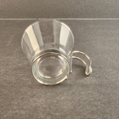 Set of 3 Unbranded Espresso Cups Glass with Detachable Steel Handles Vintage