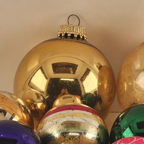 12 Glass Blown Christmas Ornaments Vintage Bell Ball Shaped Striped Solid Varies