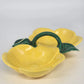 Holland Mold Ceramic Divided Hibiscus Dish Yellow Flowers Green Leaf 10" 1962