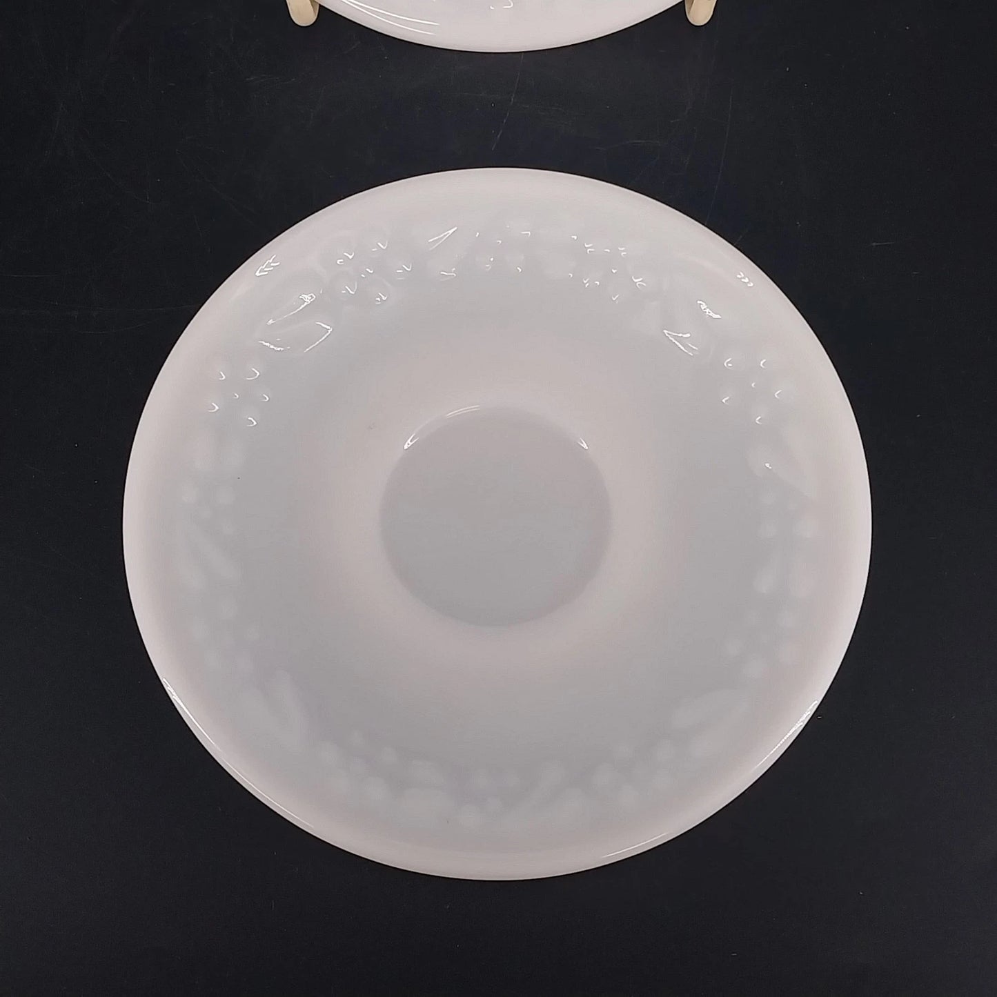 Vintage Hazel Atlas Milk Glass Saucers Grape Floral Set of 2