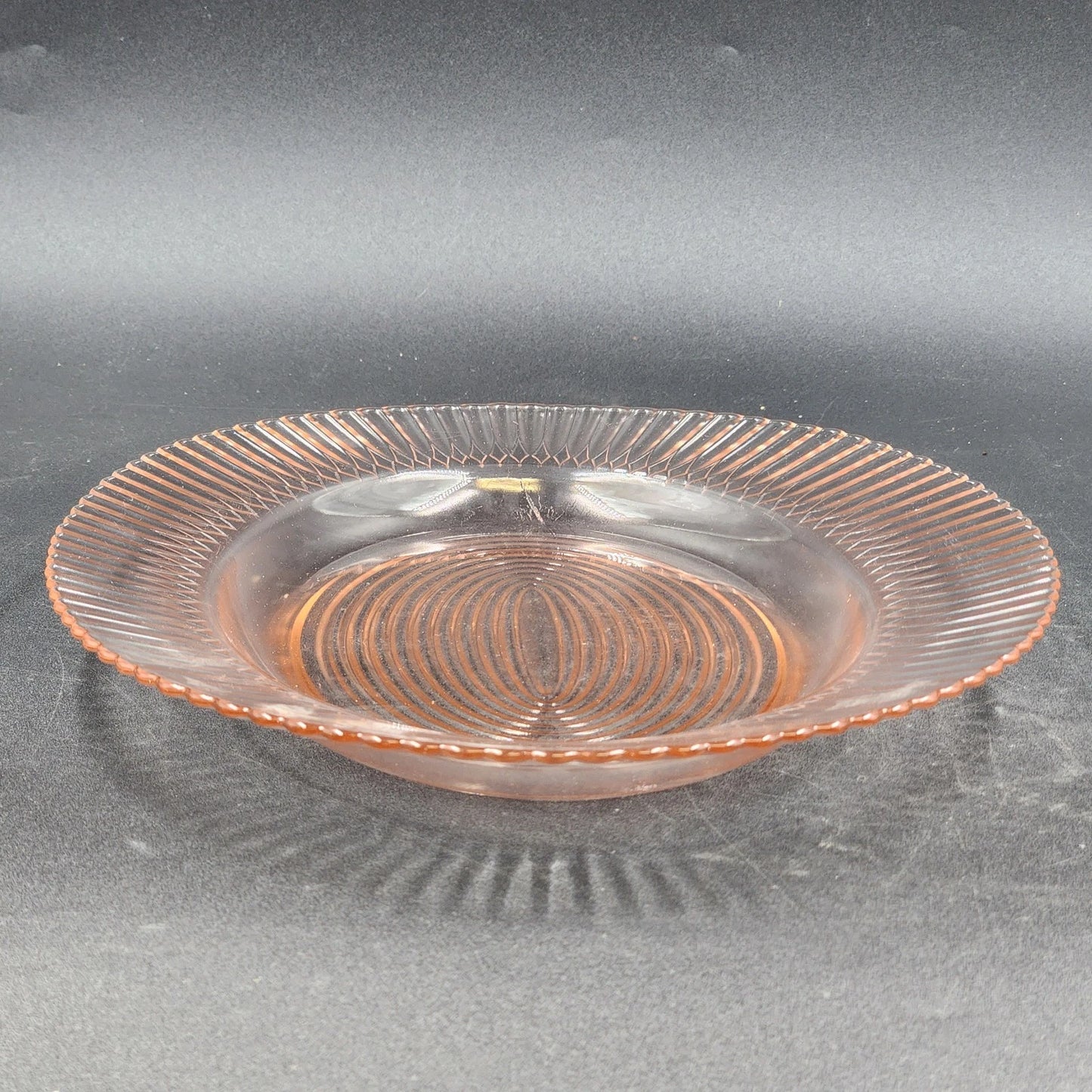 Pink Depression Glass Oval Platter Texture Ring Design Ruffle Edge MacBeth-Evans