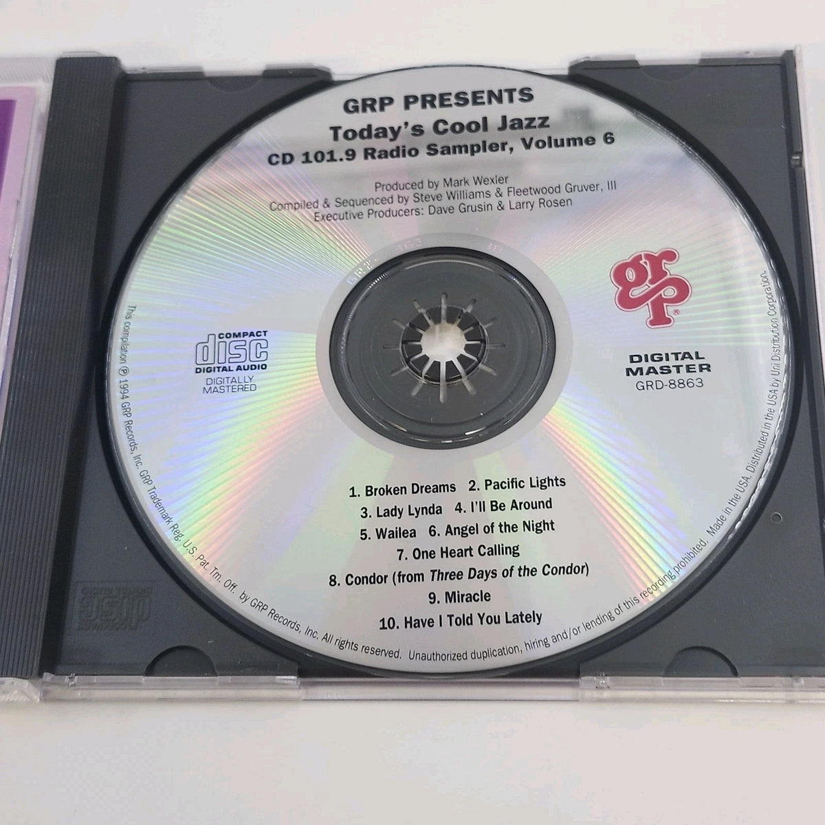GRP Today's Cool Jazz CD 101.9 Volume 6 GRD-8863 Smooth Jazz Fusion 1994 Vtg