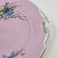 Pink Porcelain Cake Plate Birds Nest Blue Flowers Gold Handles 10.5" Antique