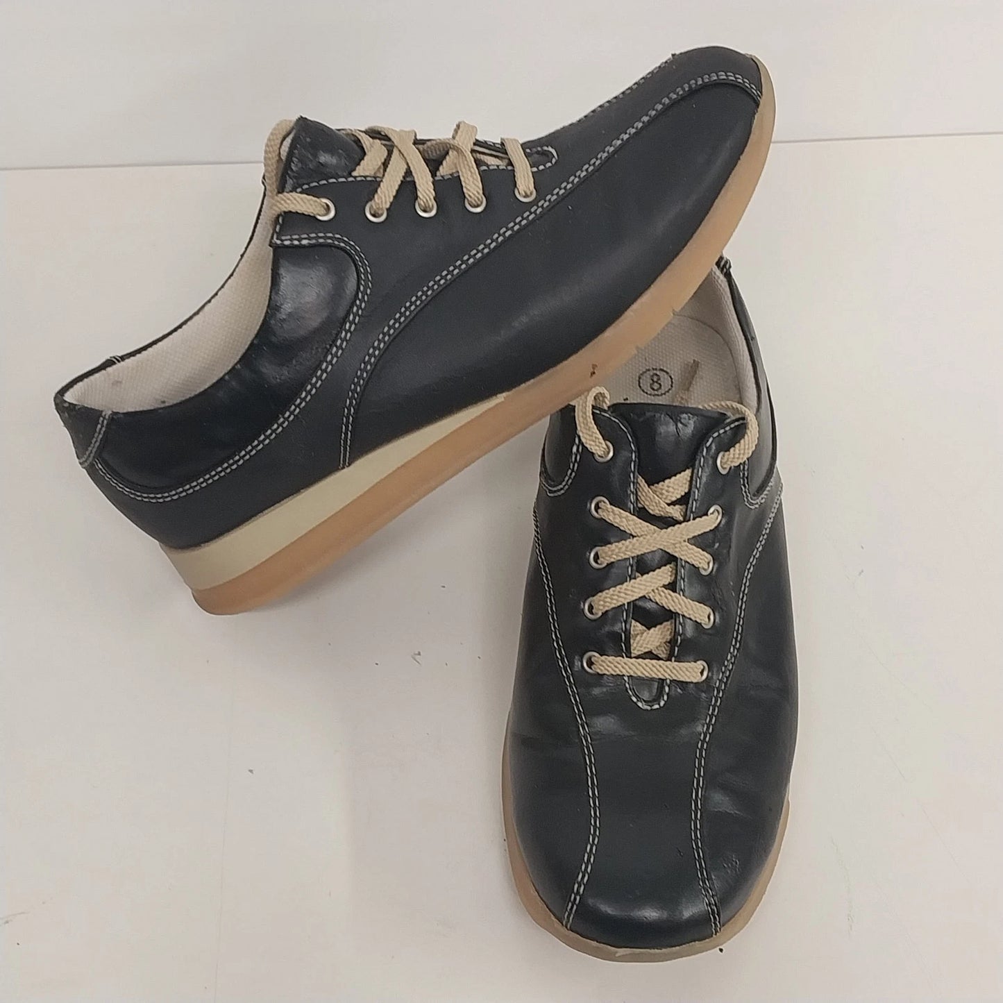 Predictions Black Leather Sneakers Womens Size 8 Beige Lace Shoes