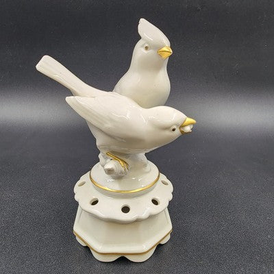 Bavaria White Porcelain Two Birds on Branch Figure by Gerold Co Tettau Gold Trim