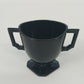 LE Smith Black Glass Cream Sugar Set Double Shield Pattern Square Base Vintage