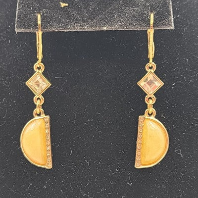 Semicircle Gold Tone with Clear Rhinestone & Pale Pink Acrylic Bead Drop Earring