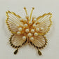 Monet Gold Tone Butterfly Filigree Wire Winged Brooch w Faux Pearl Pin Jewelry