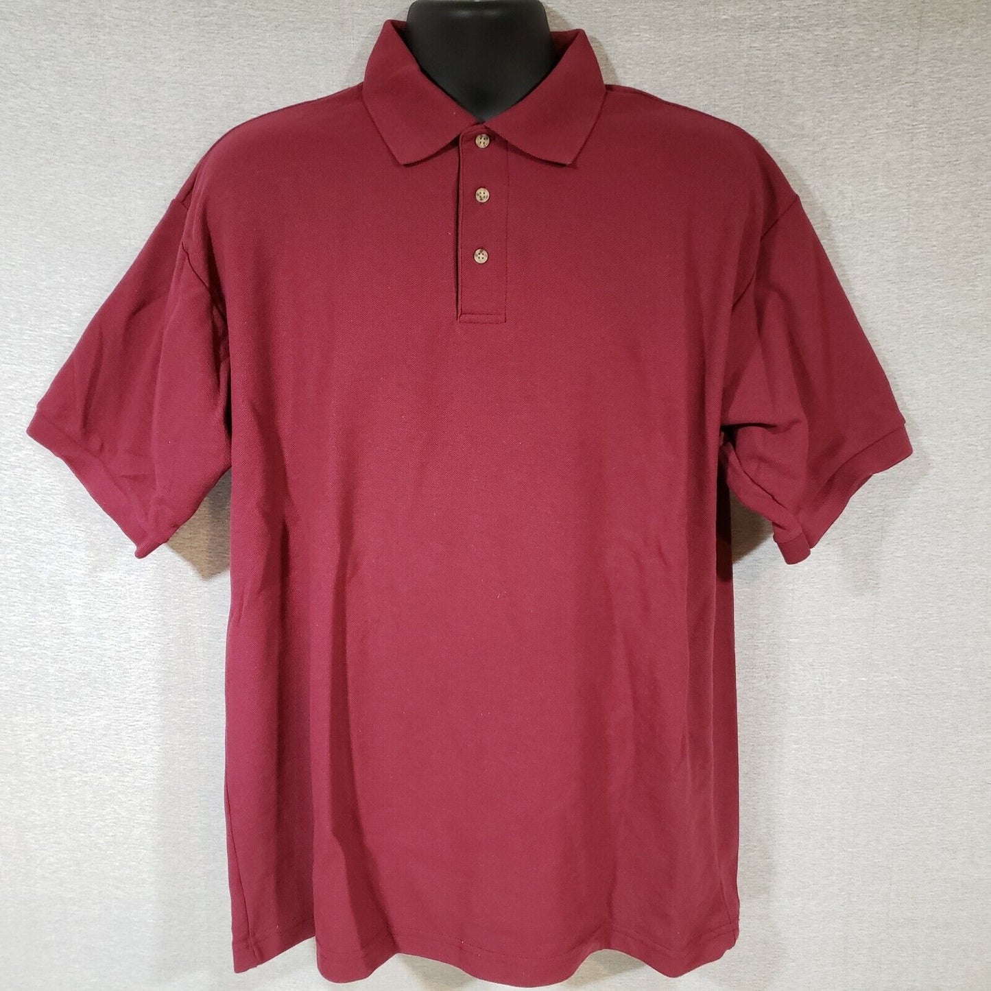 Burgundy 3 Button Polo Shirt Large Fame Fabrics 6.2 oz 50-50 Poly Cotton T100