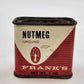 Vintage Frank's Dove Brand Ground Nutmeg metal spice tin in red cream and black