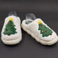 Christmas Tree Flat Thermal Plush Slippers White Faux Fur Green Insole Size 9-10