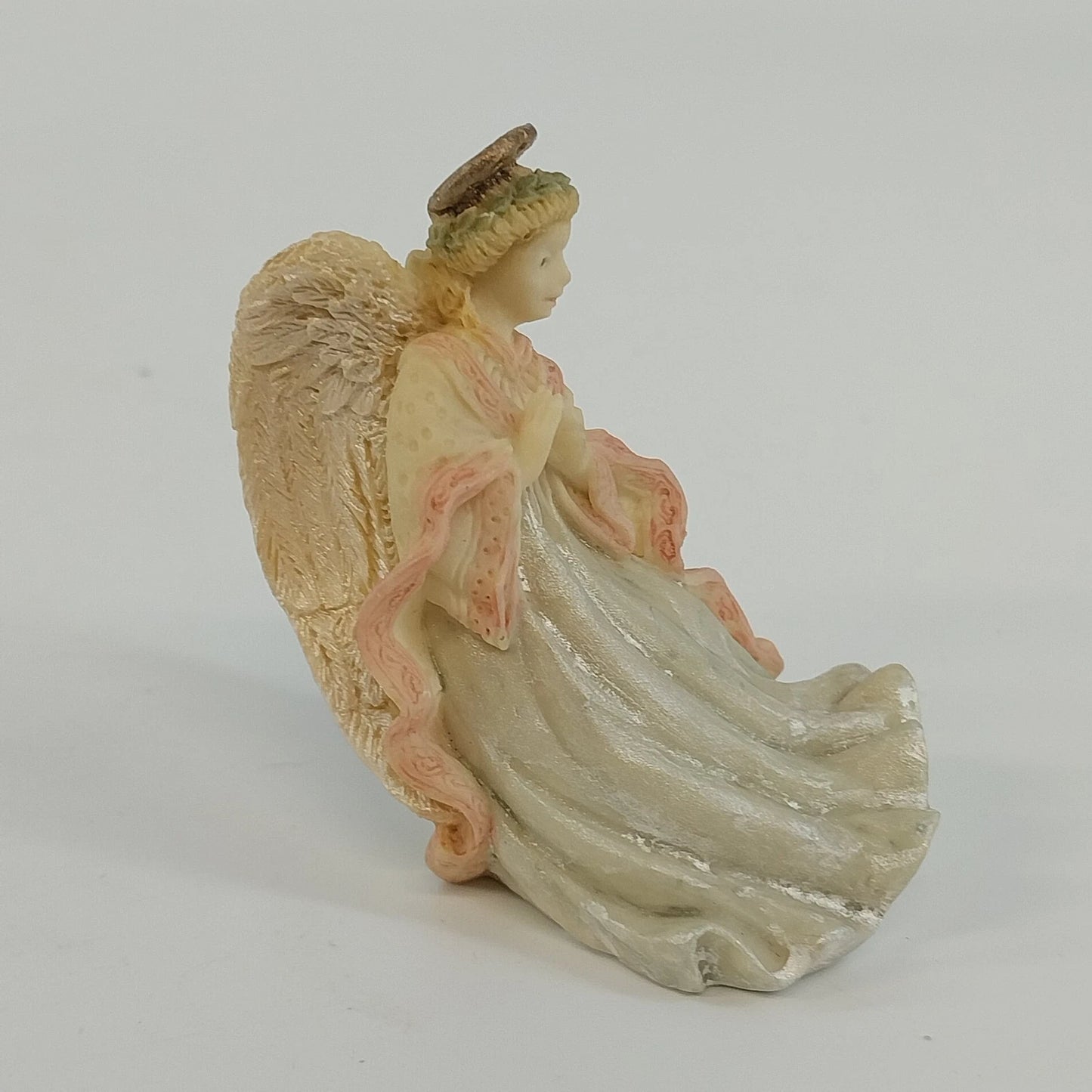 Praying Angel White Pink Resin Figurine Textured Halo 5" United Design Corp USA